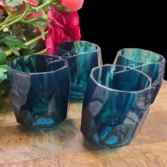 NEW RACHEL ZOE 4pc set TEAL ACRYLIC CRYSTAL TUMBLER Cup Drink GLASSES 11.5oz New - Picture 1 of 3